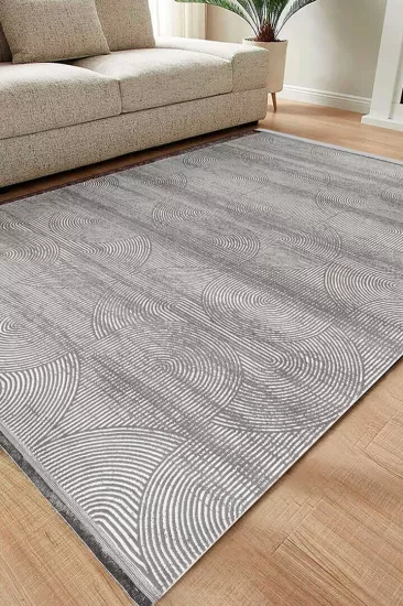 Gri Kıvrım Desenli Rüya Serisi Saten Bambu Halı