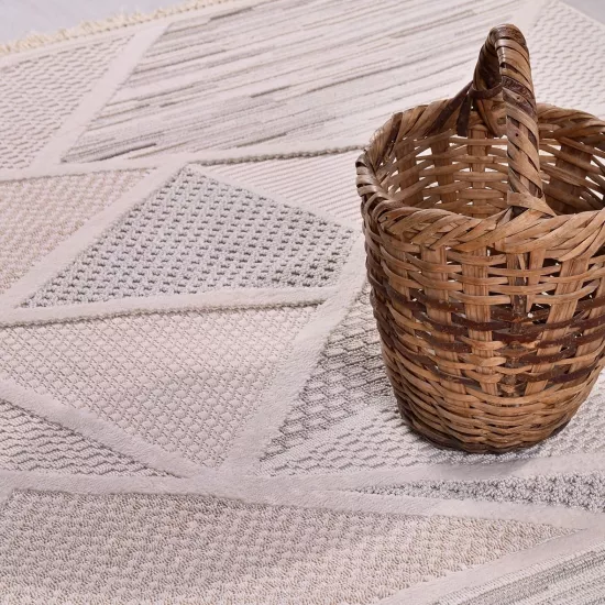 ﻿179.200 ilmek sıklığında 4 mm hav yüksekliğinde İzgi Serisi Krem Gri Desenli Halı