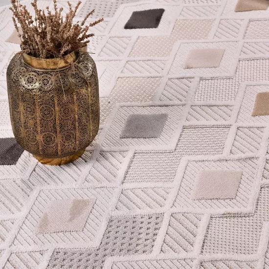 4 mm hav yüksekliğinde İzgi Serisi Krem Kahverengi Desenli Halı