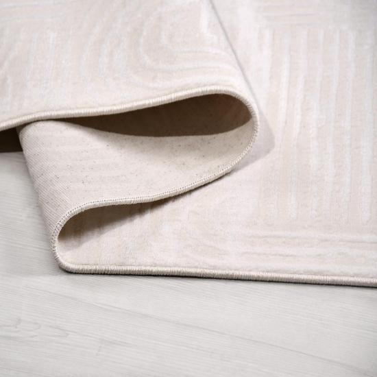 Krem Çizgili Leman Serisi Saten Bambu Halı