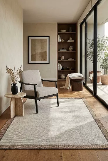 Kahve Çift Bordürlü Sütlü Kahve Desenli Natura Serisi Sisal Halı