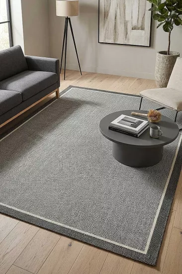 Antrasit Çift Bordürlü Gri Desenli Natura Serisi Sisal Halı