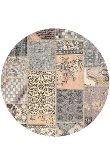 Bej Patchwork Desenli  Dijital Baskı Yıkanabilir Halı