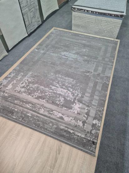 Gri Çerçeve Desenli Line Serisi Akrilik Bambu  Halı