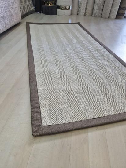  Krem Balık Sırtı Desenli Kahverengi Bordörlü Sisal Halı