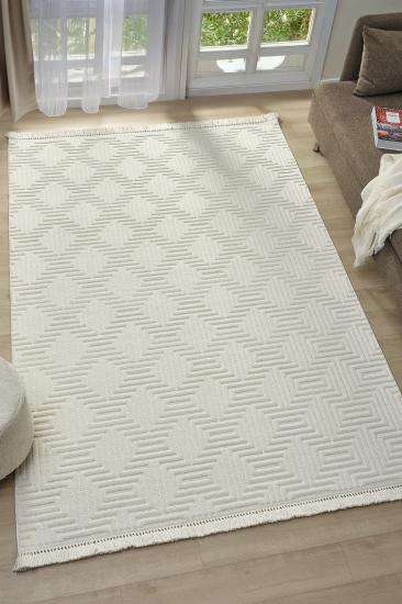 Krem Çizgi Desenli Ruby Serisi Halı