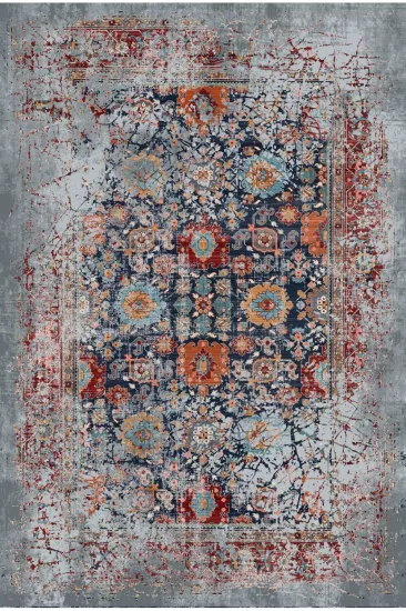  Gri Vintage Desenli Modern Dijital Baskı Yıkanabilir Halı