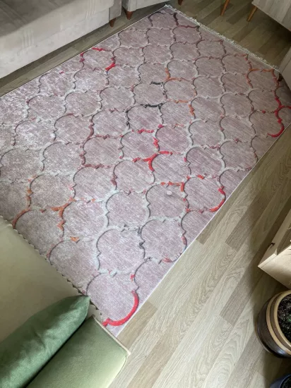 Pembe Desenli Dijital Baskı Yıkanabilir Halı