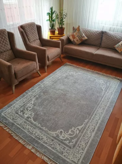 Gri beyaz desenli Dijital Baskı Yıkanabilir Halı