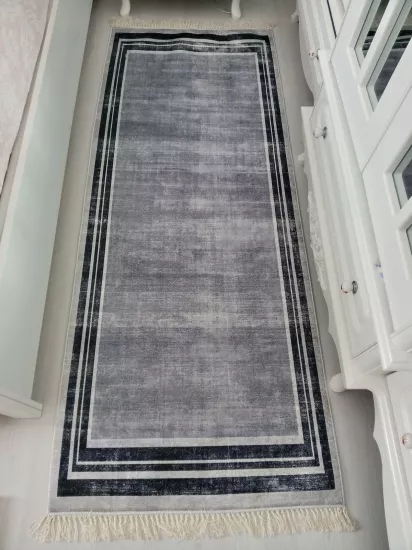 Gri siyah Çizgili Dijital Baskı Yıkanabilir Halı