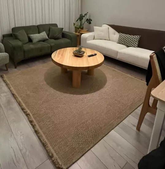 Hasır Tarzı  Desenli Gold Pamuk Tabanlı Defne Serisi Halı 