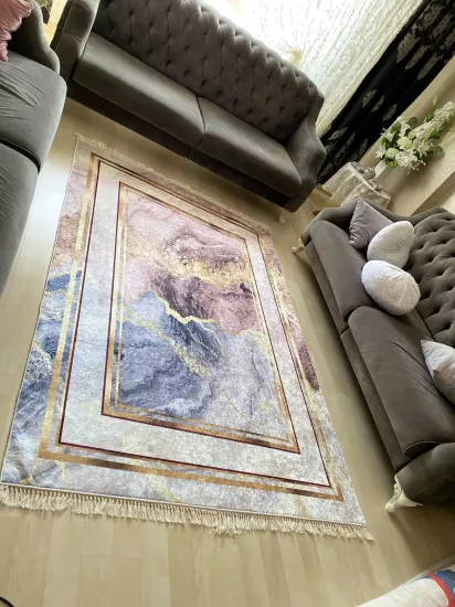 Gold Detaylı Dijital Baskı Yıkanabilir Halı