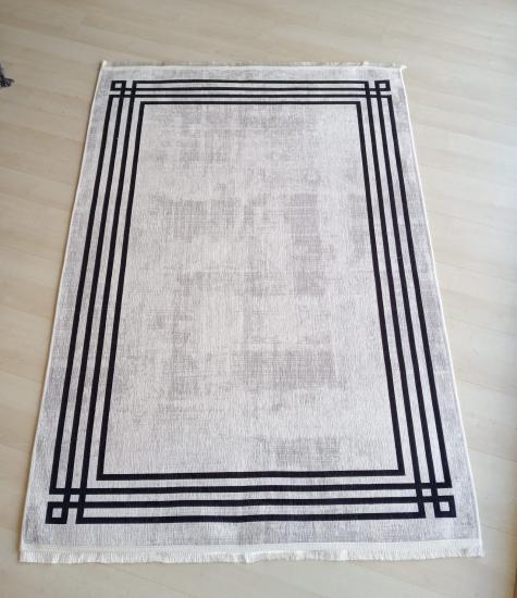  Gri Siyah Çizgili Crea Dijital Baskı Dokuma Kilim