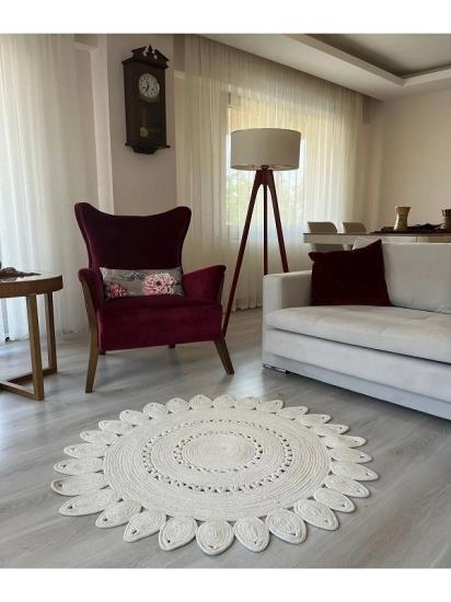 Beyaz Motifli Jüt Halı