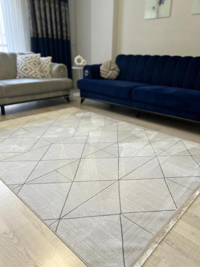 Gri Kareli Leman  Serisi Saten Bambu Halı