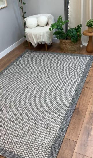 Gri  Kare Desenli Veranda Serisi Sisal Halı
