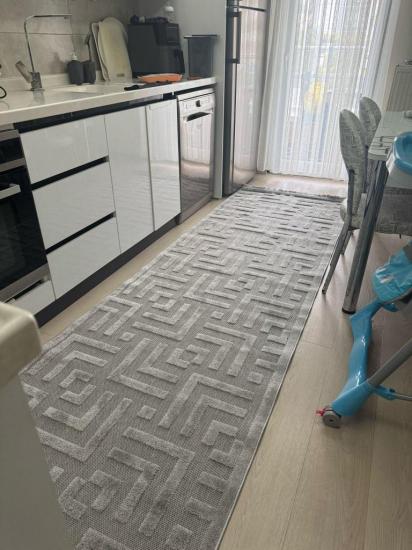 Gri Kare Çizgili  Gece Serisi İskandinav Tarzı Dokuma Halı