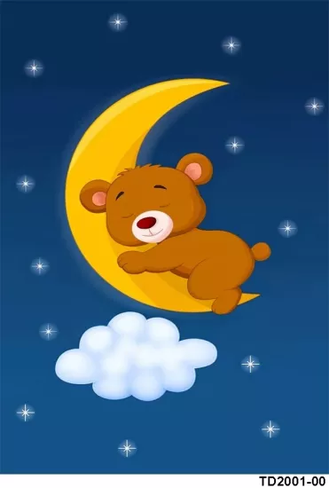  Mavi Yıldızlı Ayıcık Desenli Çocuk Odası Dijital Baskı Yıkanabilir Halı