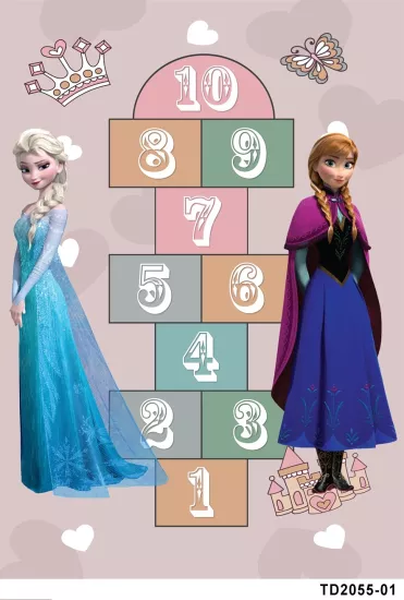 Elsalı Seksek Desenli Çocuk Odası Dijital Baskı Yıkanabilir Halı