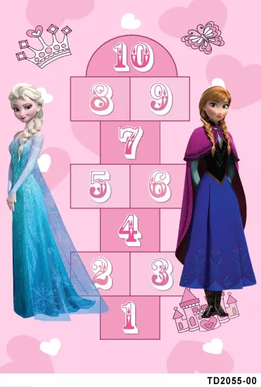 Pembe Elsalı Seksek Desenli Çocuk Odası Dijital Baskı Yıkanabilir Halı