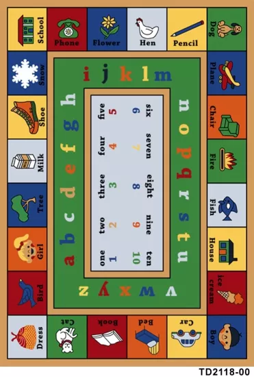 İngilizce Egitici Renkli Desenli Çocuk Odası Dijital Baskı Yıkanabilir Halı