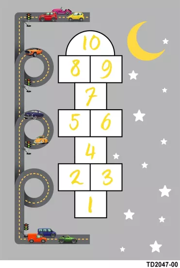 Arabalı Seksek Desenli Çocuk Odası Dijital Baskı Yıkanabilir Halı