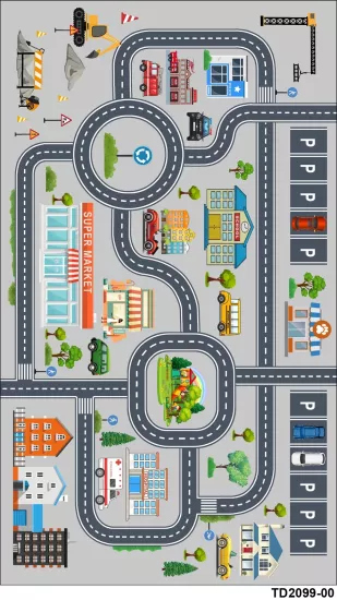 Yol Desenli Çocuk Odası Dijital Baskı Yıkanabilir Halı