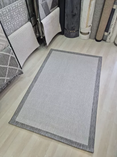 Beyaz Gri Seritli Sisal Halı Sisal Plus Serisi