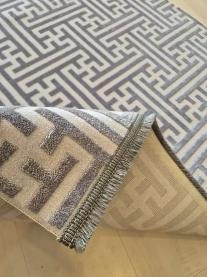120 x 180  Koyu Gri Beyaz Çizgi Desenli Arya Serisi Akrilik Halı