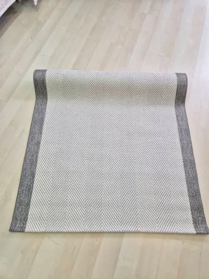 Krem Gri  Balık Sırtı Desenli Gri Seritli Sisal Halı Plus Serisi