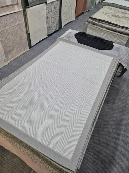  Krem Balıksırtı Gri Çerçeve Desenli Sunset Serisi Sisal Halı