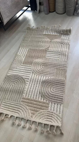 Bej Çizgili İskandinav Tarzı Bukle Halı Oslo Serisi 