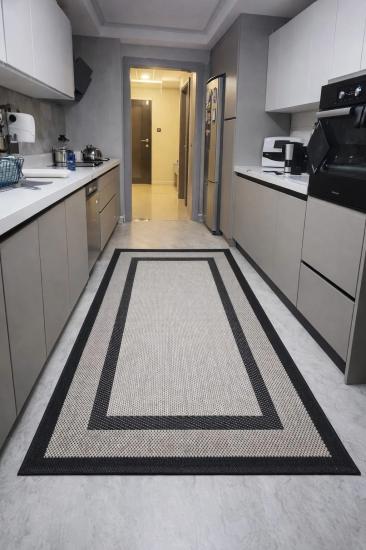 Siyah Çift Şeritli Bej Sisal Halı Sisal Plus Serisi