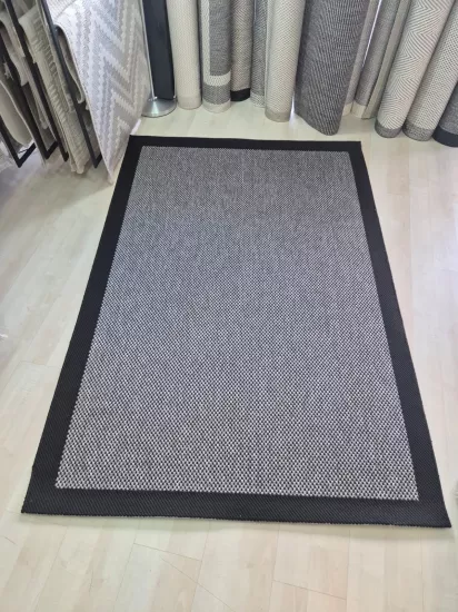 Siyah Çerçeve Gri Desenli Sisal Halı Plus Serisi