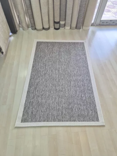 Antrasit Balıksırtı Krem Çerçeve Desenli Piala Sunset Serisi Sisal Halı