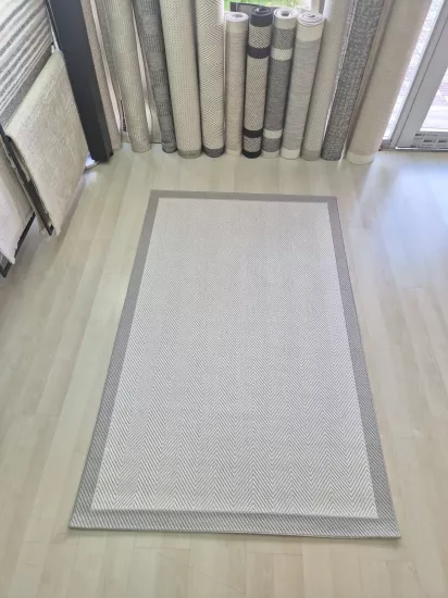 Krem Balıksırtı Gri Çerçeve Desenli Piala Sunset Serisi Sisal Halı