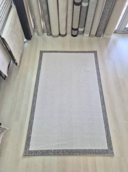 Antrasit Krem Balıksırtı Desenli Piala Sunset Serisi Sisal Halı