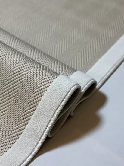 Bej Balıksırtı Desenli Krem Dokuma Bordörlü Sisal Halı