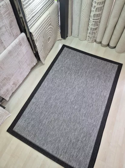 Antrasit Balıksırtı Siyah Çerçeve Desenli Piala Sunset Serisi Sisal Halı