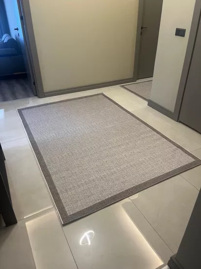 Siyah Çerceve Gri Desenli Natura Serisi Sisal Halı