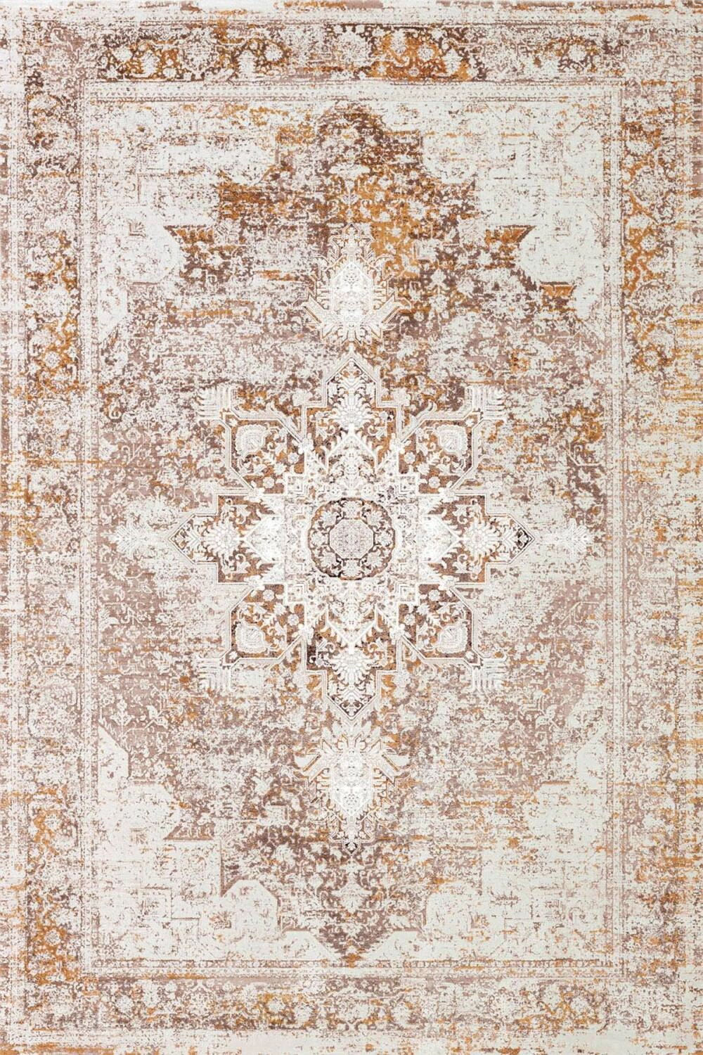 Bej Vintage Desenli Dijital Baskı Yıkanabilir Halı
