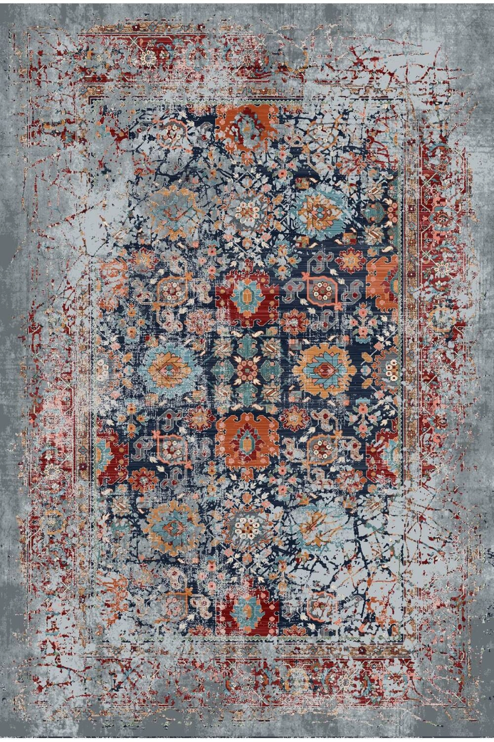  Gri Vintage Desenli Modern Dijital Baskı Yıkanabilir Halı