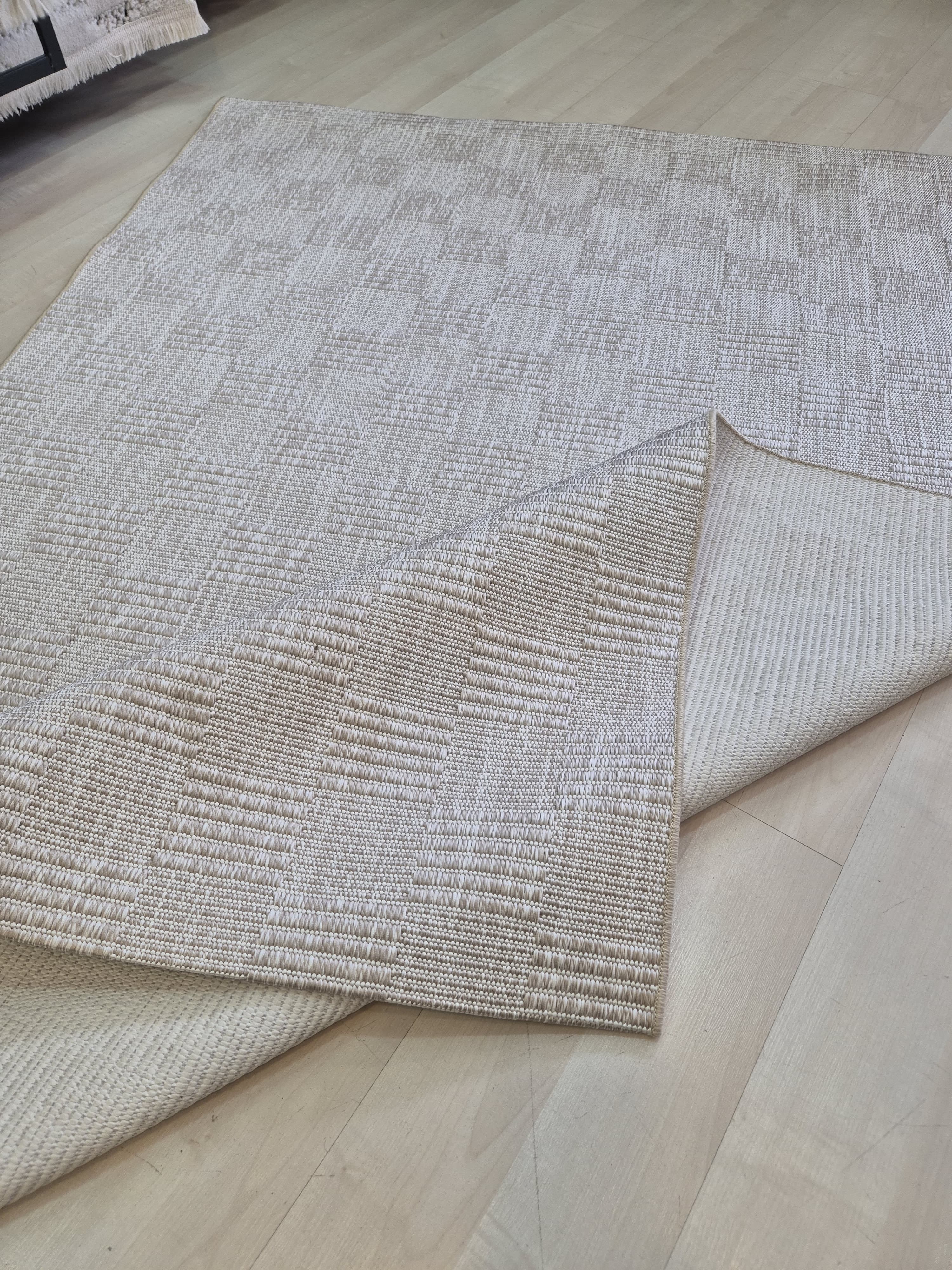 Bej Kare Desenli Siesta Serisi Sisal Halı