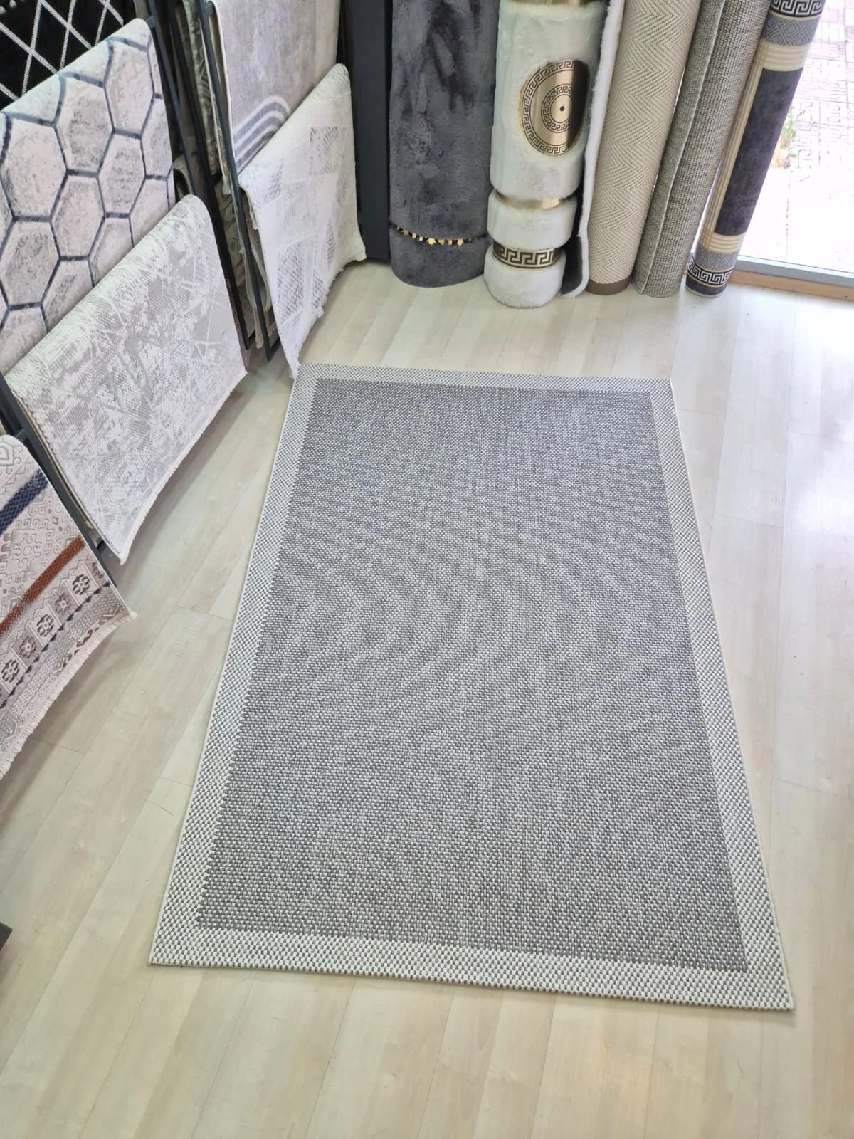 Gri Krem Seritli Sisal Halı Sisal Plus Serisi