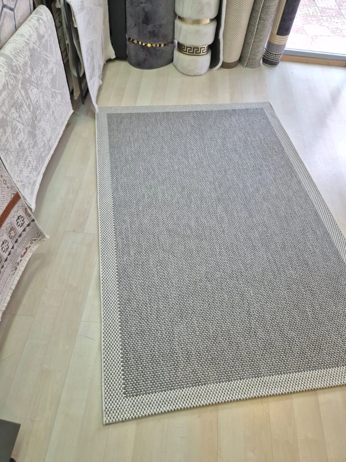 Gri Krem Seritli Sisal Halı Sisal Plus Serisi
