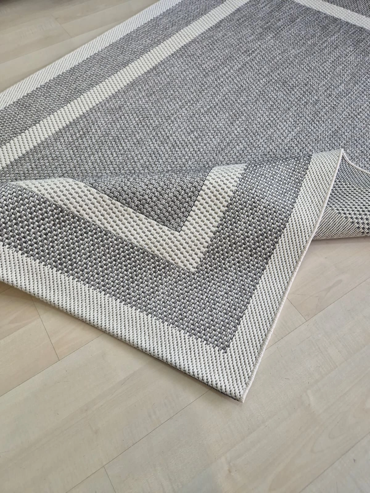 Gri Çift Şeritli Krem Sisal Halı Sisal Plus Serisi