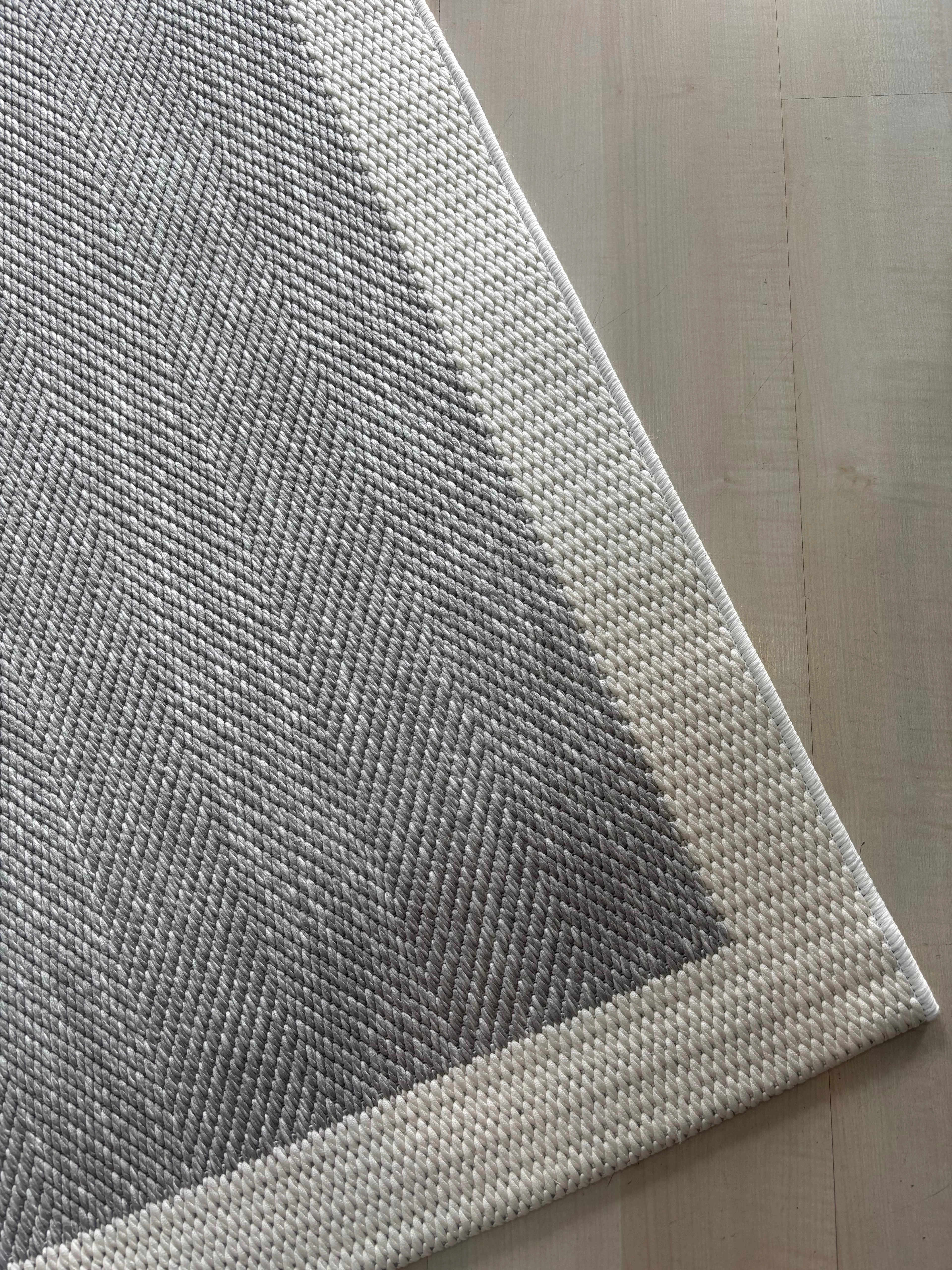 Krem Seritli Gri  Balıksırtı Desenli  Piala Serisi Sisal Halı