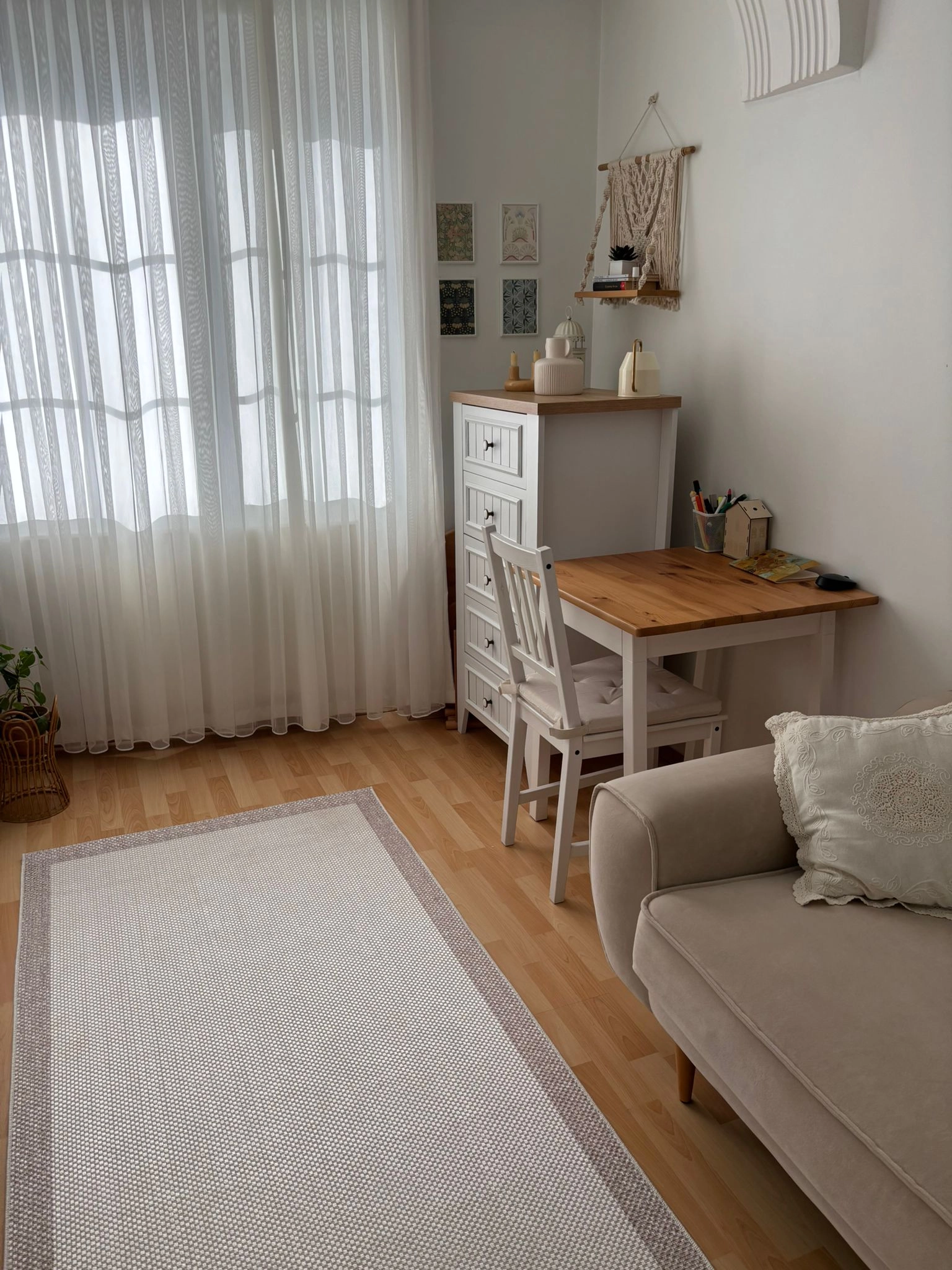Sütlü Kahve Çerceve Krem Desenli Natura Serisi Sisal Halı