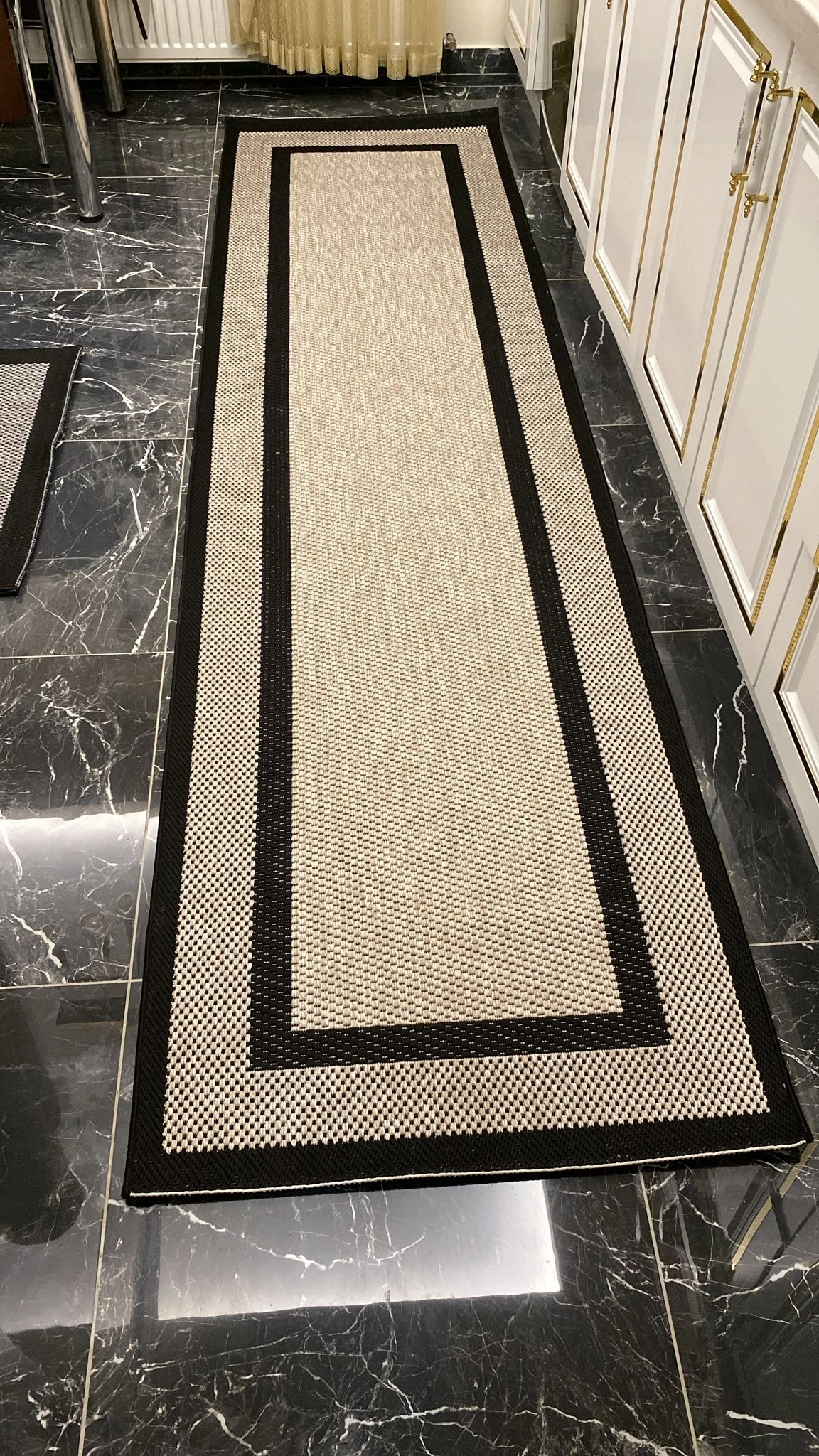 Siyah Çift Çerçeve Bej Sisal Halı Sisal Plus Serisi