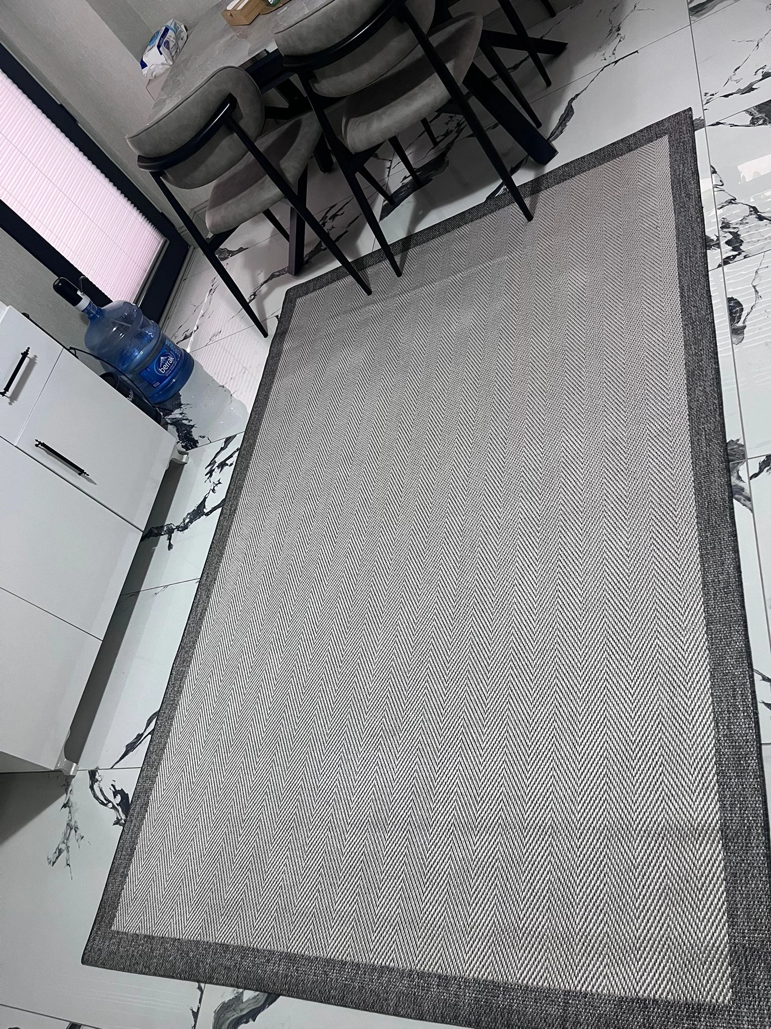 Antrasit Çerçeve Krem Zikzak Desenli Siesta Serisi Sisal Halı